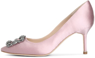 (Women) Manolo Blahnik Velvet Crystal Buckle High Heels 'Coral Pink' 9XX0662-8808 (Women) Manolo Blahnik Velvet Crystal Buckle High Heels 'Coral Pink' 9XX0662-8808