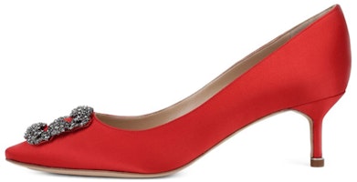 (Women) Manolo Blahnik Velvet Crystal Buckle Mid-Heel 'Red' 9XX0661-6208 (Women) Manolo Blahnik Velvet Crystal Buckle Mid-Heel 'Red' 9XX0661-6208
