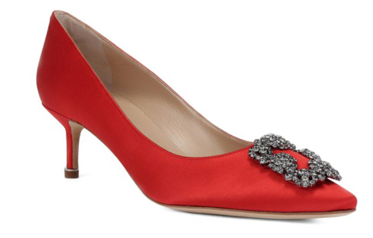 Order (W) Manolo Blahnik Velvet Crystal Buckle Mid-Heel 'Merah' 9XX0661-6208