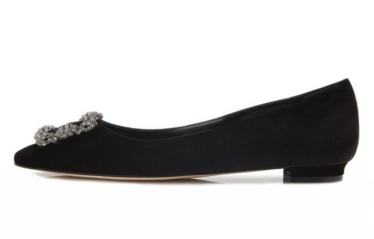 (W) Manolo Blahnik Velvet Flats 'Crystal Buckle Black'