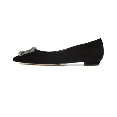 (W) Manolo Blahnik Velvet Flats 'Crystal Buckle Black'