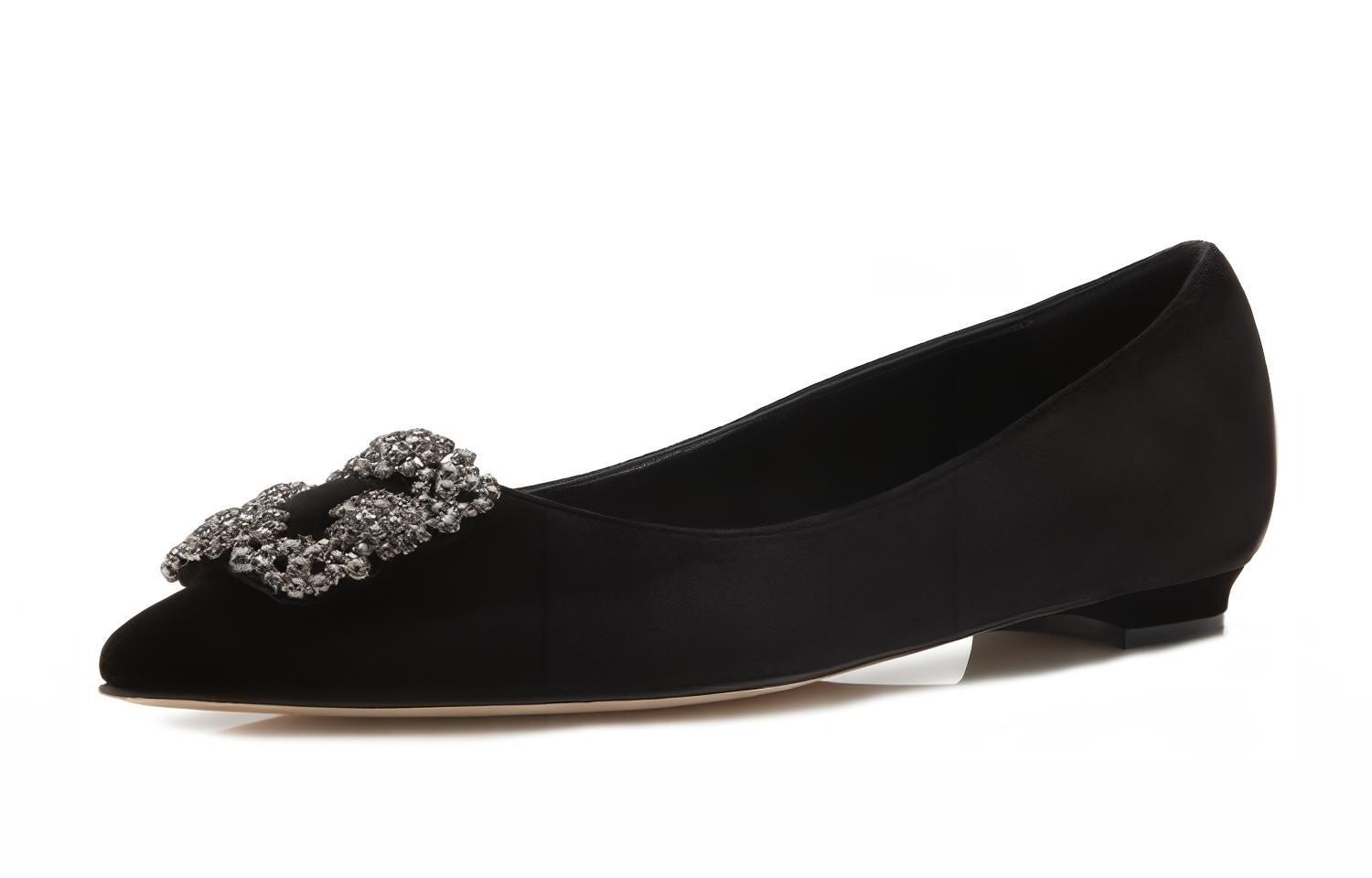 (W) Manolo Blahnik Velvet Flats 'Crystal Buckle Black' 圖 3