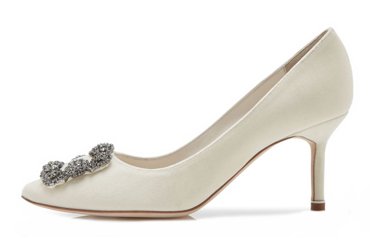 (W) Manolo Blahnik Velvet High Heel 'Crystal Buckle Swan'