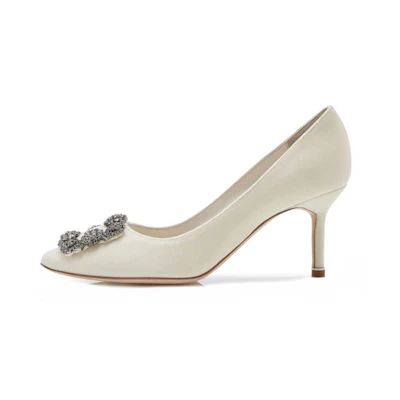 (W) Manolo Blahnik Velvet High Heel 'Crystal Buckle Swan'