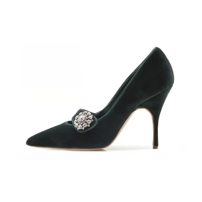 (W) Manolo Blahnik Velvet High Heels 'Crystal Embellished - Deep Green'