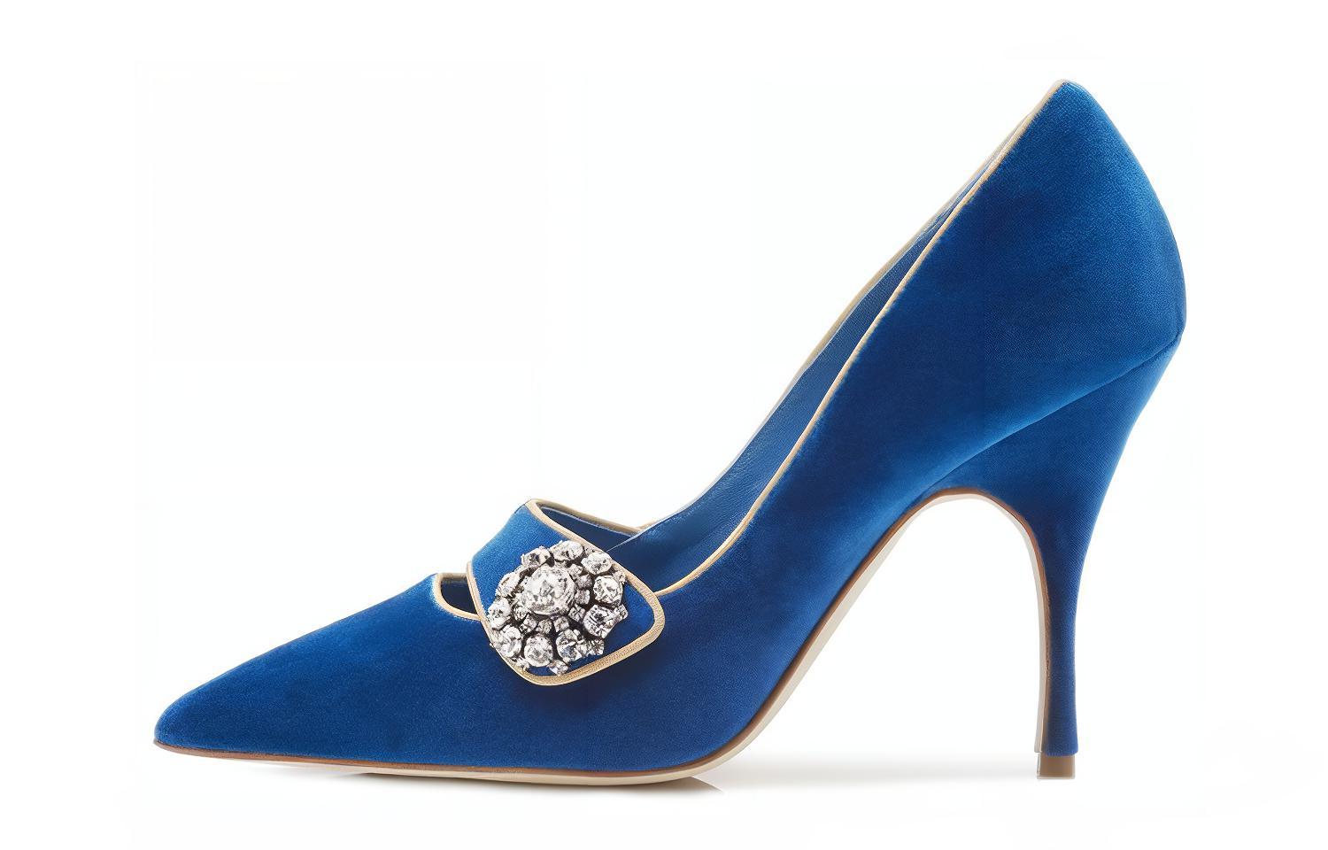 (Women) Manolo Blahnik Velvet High Heels 'Crystal Embellished Blue' 318-0581-0003