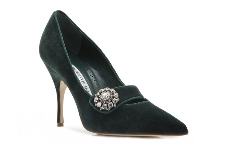 (W) Manolo Blahnik Velvet High Heels 'Crystal Embellished - Deep Green' 圖 3