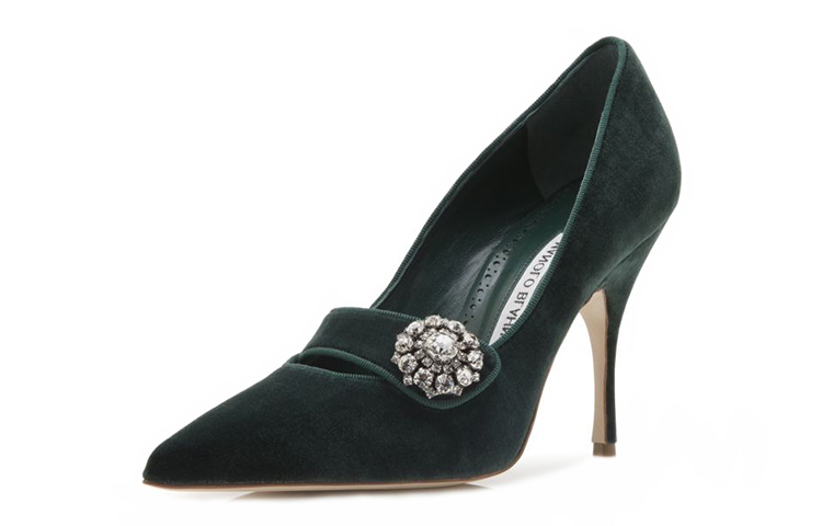 (W) Manolo Blahnik Velvet High Heels 'Crystal Embellished - Deep Green' 圖 4