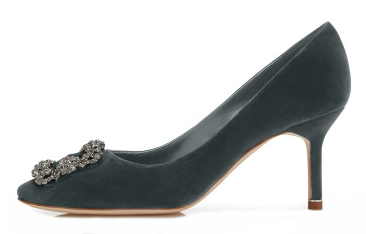 (W) Manolo Blahnik Velvet High Heels 'Green Crystal Buckle'