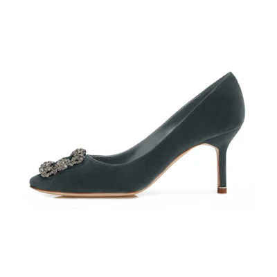 (W) Manolo Blahnik Velvet High Heels 'Green Crystal Buckle'