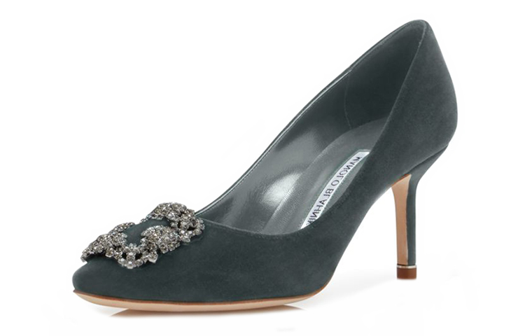 (W) Manolo Blahnik Velvet High Heels 'Green Crystal Buckle' 圖 3