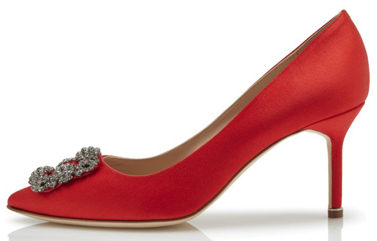 (Women) Manolo Blahnik Velvet High Heels 'Red Buckle' 9XX-0662-0033