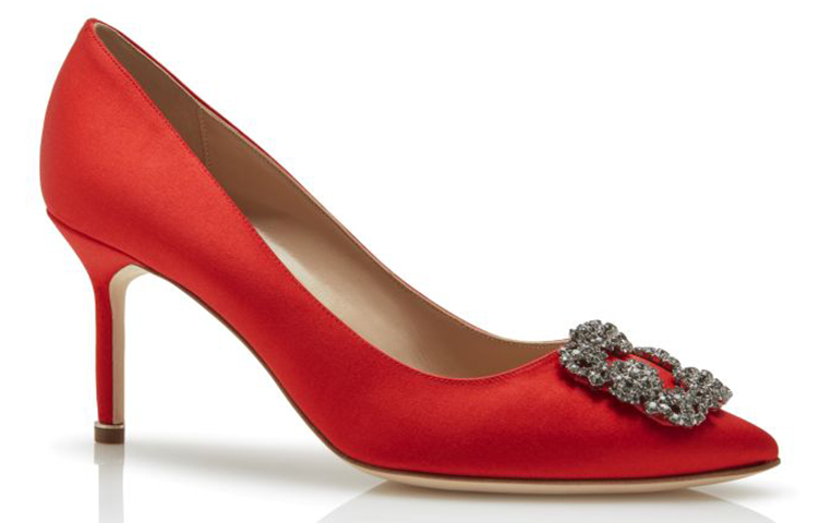 Order (W) Manolo Blahnik Tumit Tinggi Baldu 'Red Buckle' 9XX-0662-0033