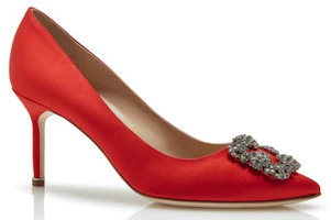 Order (W) Manolo Blahnik 红色扣饰丝绒高跟鞋 9XX-0662-0033
