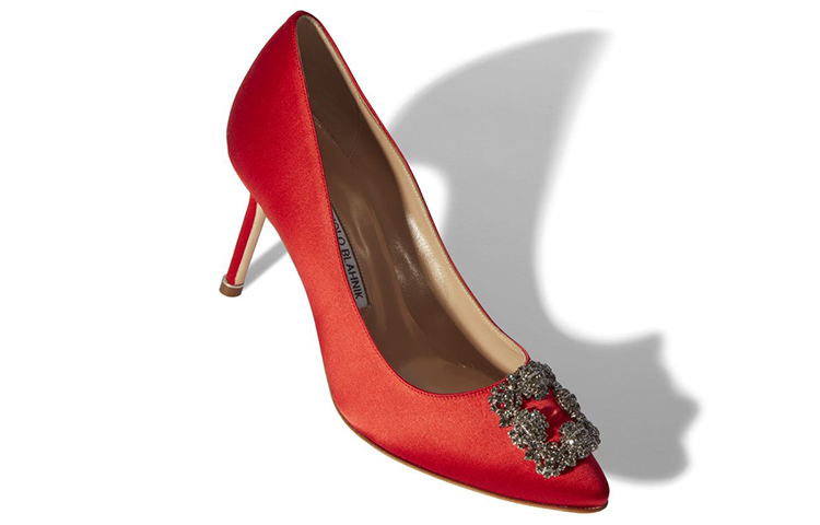 Lookbook (W) Manolo Blahnik Tumit Tinggi Baldu 'Red Buckle' 9XX-0662-0033