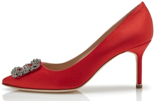(Women) Manolo Blahnik Velvet High Heels 'Red Jewel Buckle' 9XX0662-6208 (Women) Manolo Blahnik Velvet High Heels 'Red Jewel Buckle' 9XX0662-6208