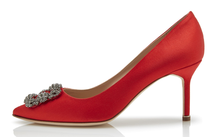 (Women) Manolo Blahnik Velvet High Heels 'Red Jewel Buckle' 9XX0662-6208