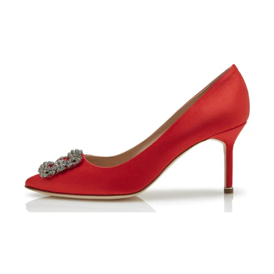 (W) Manolo Blahnik Velvet High Heels 'Red Jewel Buckle'