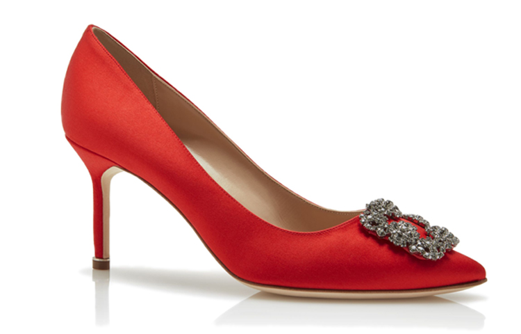 (W) Manolo Blahnik Velvet High Heels 'Red Jewel Buckle' 圖 2