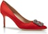 (W) Manolo Blahnik Velvet High Heels 'Red Jewel Buckle' Tumit Tinggi Baldu Merah. 9XX0662-6208