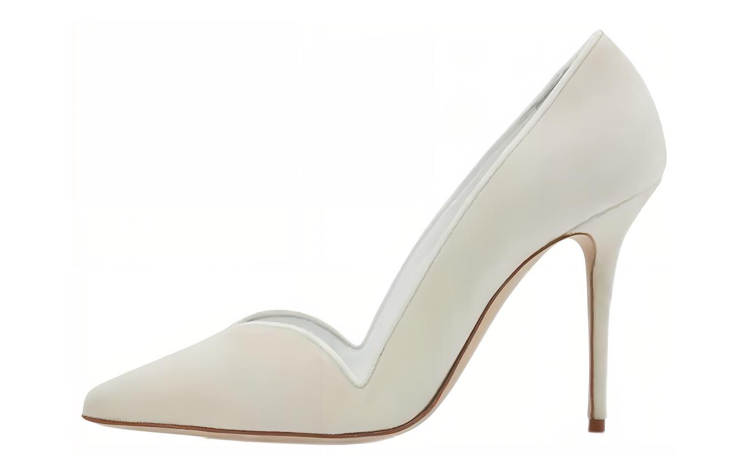 (W) Manolo Blahnik Velvet High Heels 'White'