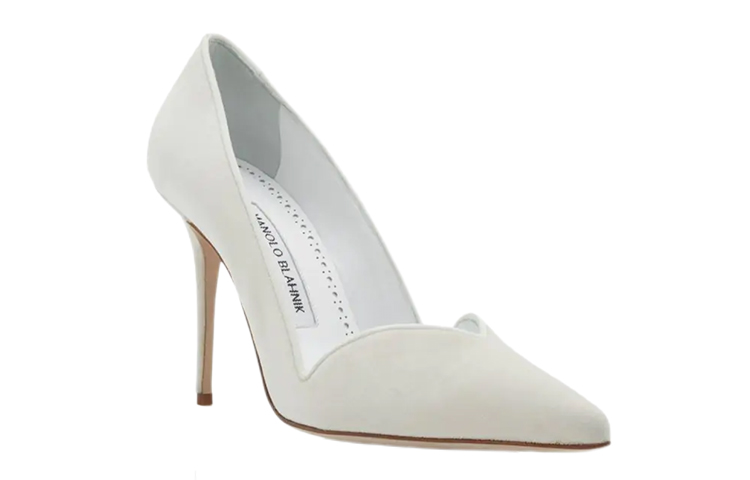 (W) Manolo Blahnik Velvet High Heels 'White' 圖 3