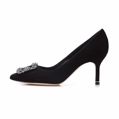 (W) Manolo Blahnik Velvet Jewel Buckle High Heels 'Elegant Black'