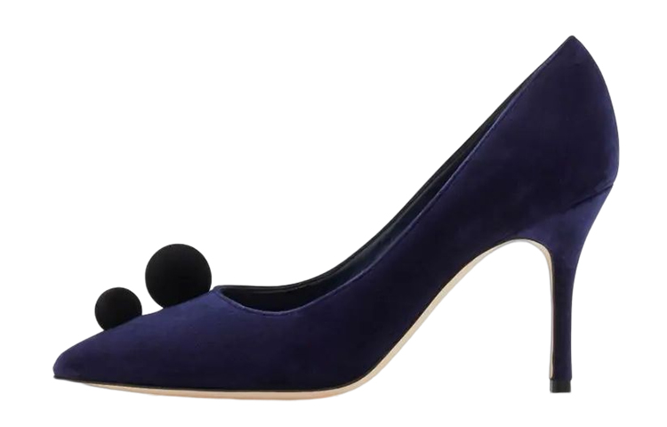 (W) Manolo Blahnik Velvet Pointed-Toe High Heels 'Navy'