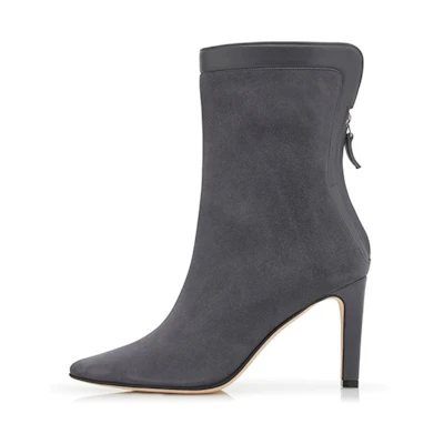 (W) Manolo Blahnik Zippered Ankle Boot 'Grey Suede'