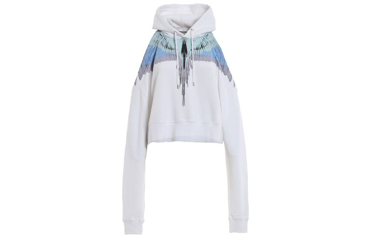 (Women) Marcelo Burlon  White Feather Wing Print Off-Shoulder Crop Hoodie CWBB020S186302460188