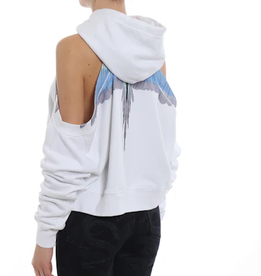 (W) マルセロバーロン ホワイトフェザーウィングプリント オフショルダークロップフーディー CWBB020S186302460188 Shop (W) マルセロバーロン ホワイトフェザーウィングプリント オフショルダークロップフーディー CWBB020S186302460188