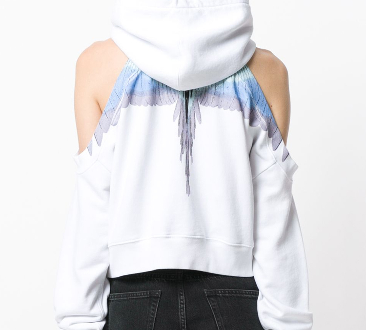 Purchase (W) マルセロバーロン ホワイトフェザーウィングプリント オフショルダークロップフーディー CWBB020S186302460188