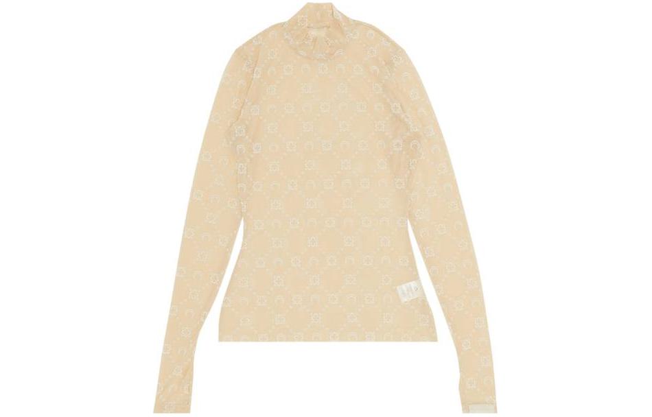 (Women) Marine Serre  Beige Full Print Turtleneck Long Sleeve Tee UW033SS23W