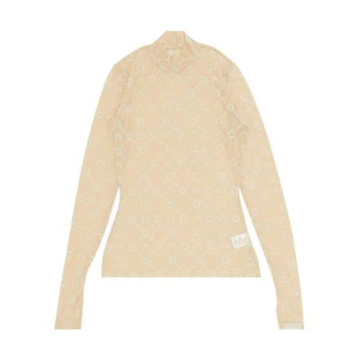 (Women) Marine Serre Beige Full Print Turtleneck Long Sleeve Tee UW033SS23W