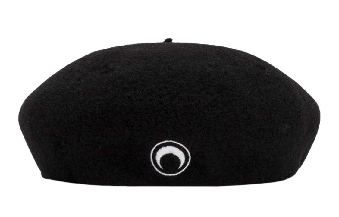 (Women) Marine Serre  Black Embroidered Minimalist French Beret. A057ICONXSS23 WOTWV0009 00