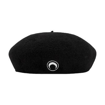 (Women) Marine Serre Black Embroidered Minimalist French Beret. A057ICONXSS23 WOTWV0009 00