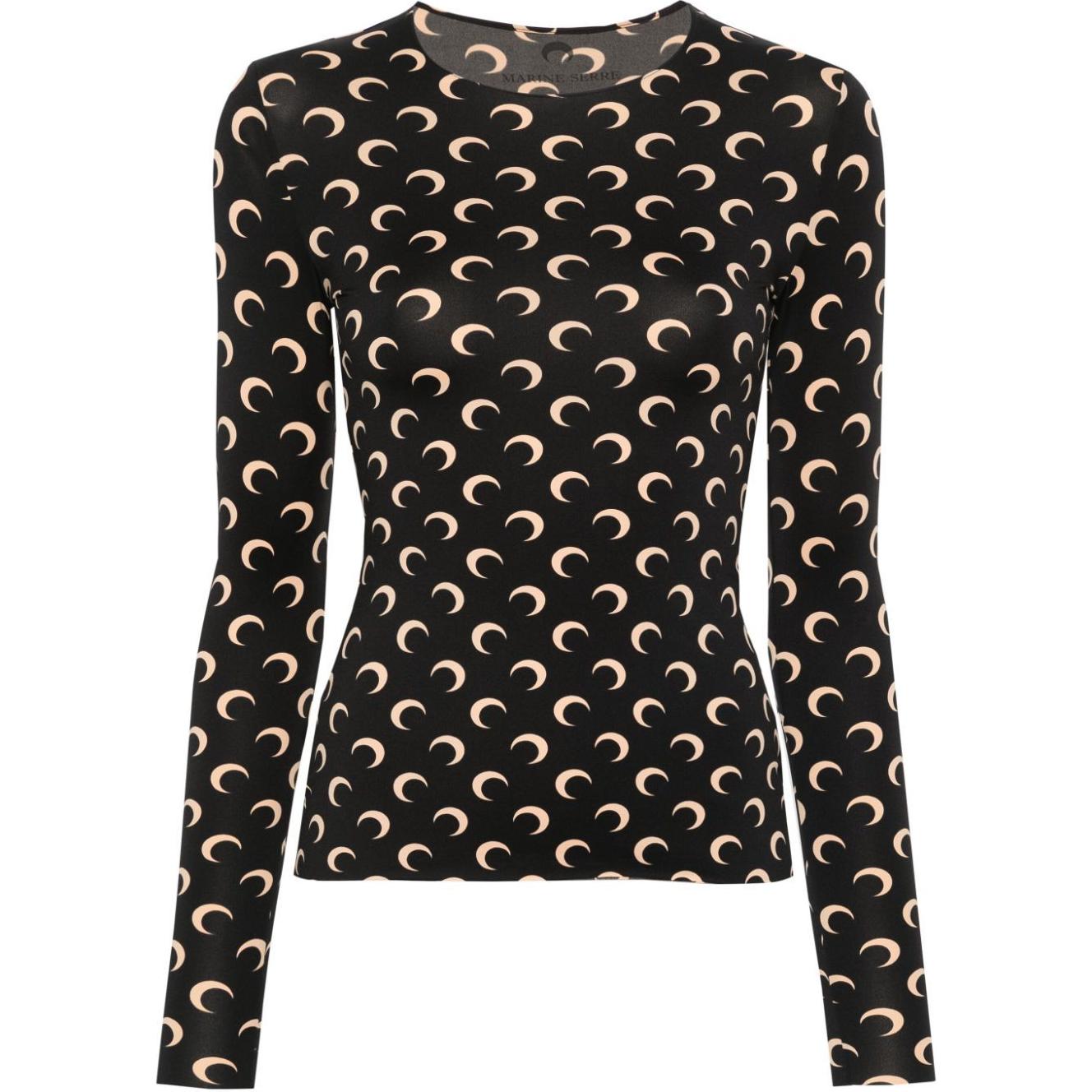 (Women) Marine Serre  Black Logo Print Slim Fit Long Sleeve T-Shirt. WTS006CJER0001IT99