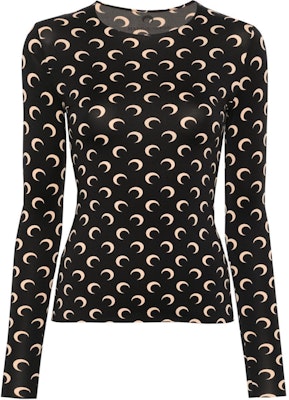 (W) Marine Serre 黑色標誌印花修身長袖T恤 WTS006CJER0001IT99 Buy (W) Marine Serre 黑色標誌印花修身長袖T恤 WTS006CJER0001IT99