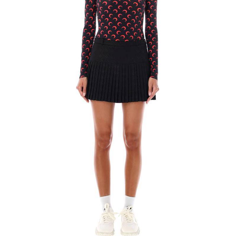 (Women) Marine Serre  Black Pleated Elastic Waist Casual Skirt WSK063ACWOV0024-BK99