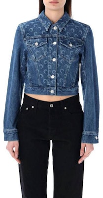 (W) Marine Serre 藍色修身長袖單排扣翻領短版外套. WJA041DDEN0001BL50 Shop (W) Marine Serre 藍色修身長袖單排扣翻領短版外套. WJA041DDEN0001BL50