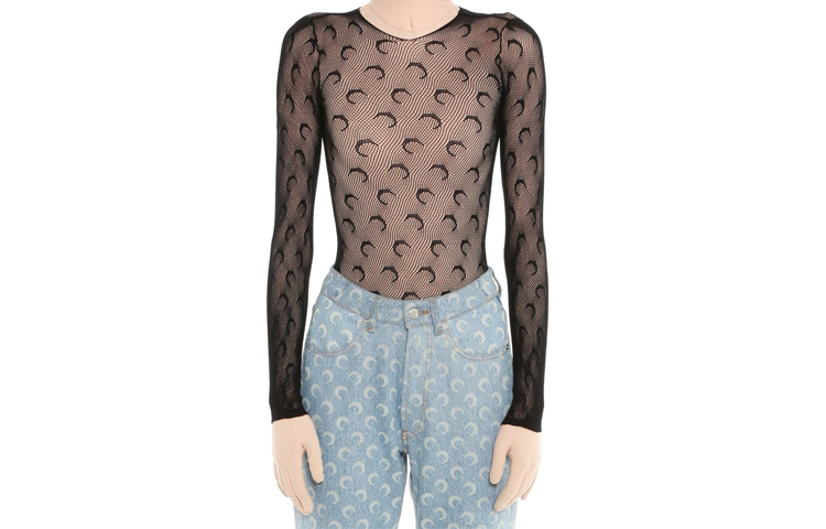 (Women) Marine Serre  Slim Fit Moon Print T-Shirt Black UW009ICONW