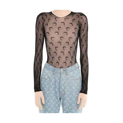 (Women) Marine Serre Slim Fit Moon Print T-Shirt Black UW009ICONW