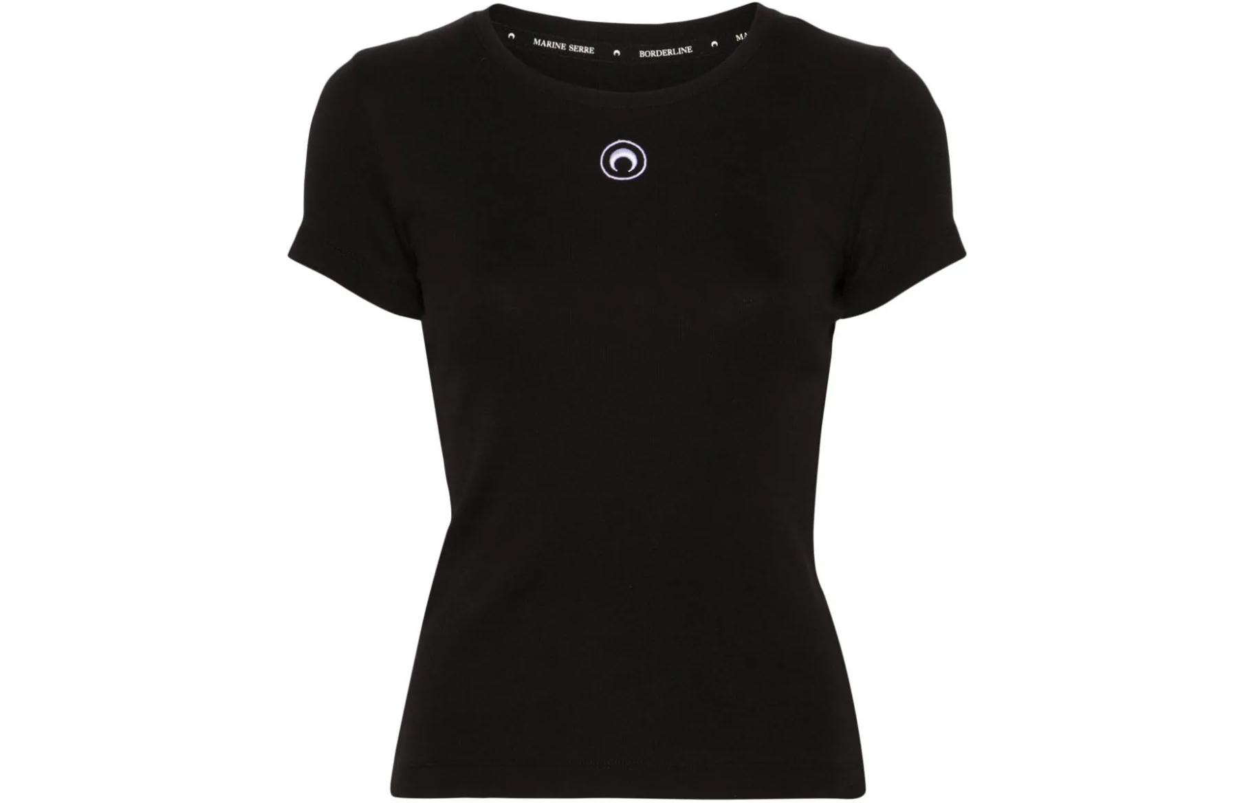 (Women) Marine Serre Black Pattern Embroidered Crewneck Short Sleeve T-Shirt Women SS24 WTT012CJER0008-BLACK