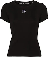 (Women) Marine Serre Black Pattern Embroidered Crewneck Short Sleeve T-Shirt Women SS24 WTT012CJER0008-BLACK (Women) Marine Serre Black Pattern Embroidered Crewneck Short Sleeve T-Shirt Women SS24 WTT012CJER0008-BLACK