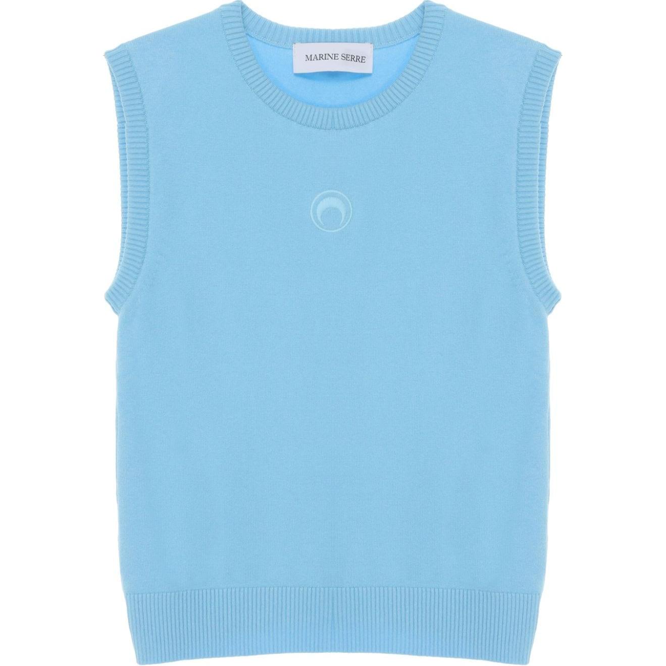 (Women) Marine Serre Crescent Moon Embroidered Sleeveless Tank Top Blue - FW24 WTK043A-BLUE