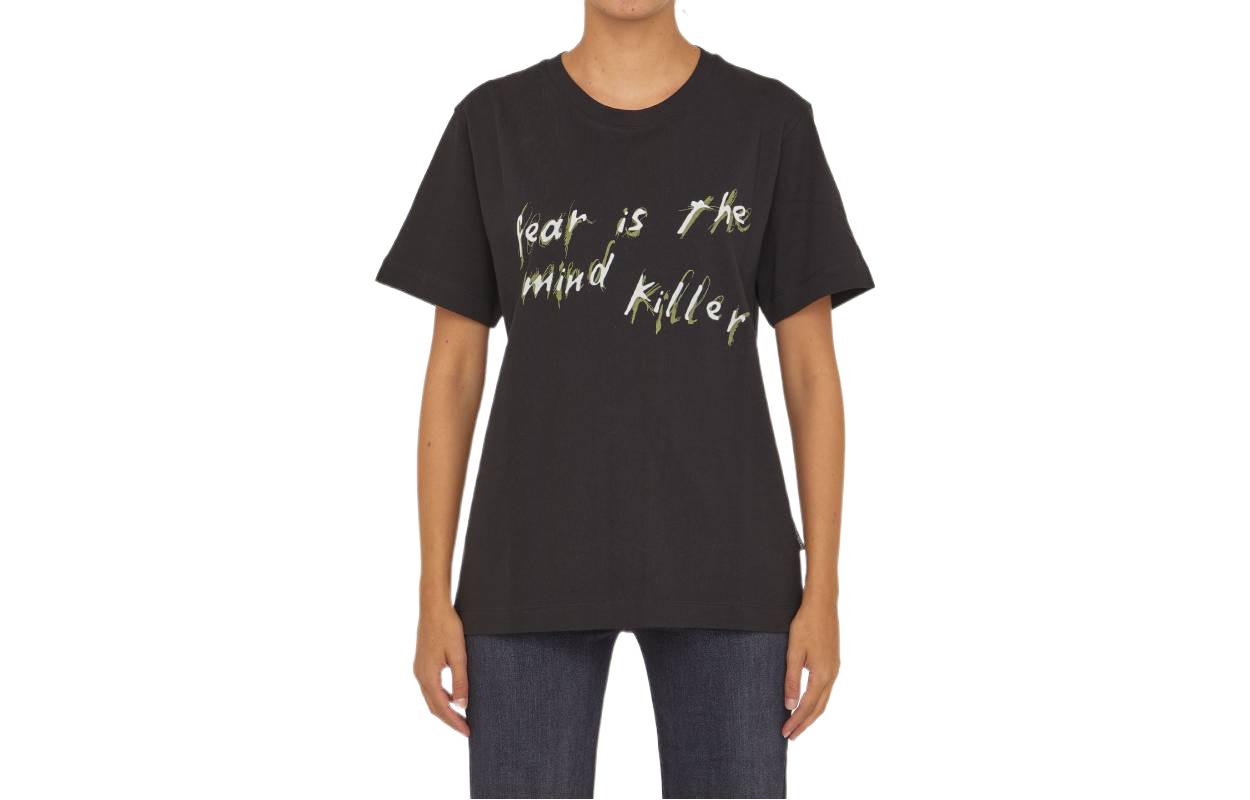 (Women) Marine Serre FW22  Black Logo Print Crewneck Short Sleeve T-Shirt T129FW22M00