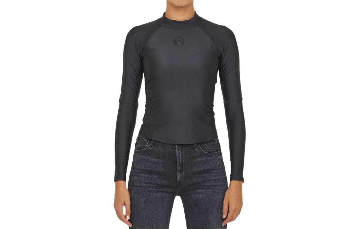 (Women) Marine Serre FW22  Black Turtleneck Long Sleeve Logo Tee. T221ICONWFW2200