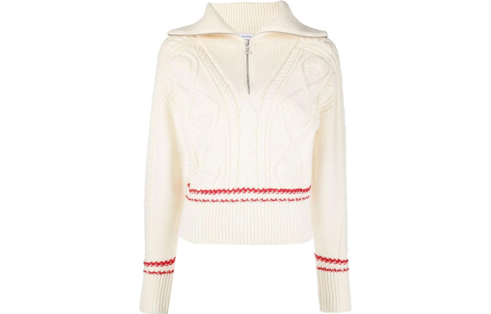 (Women) Marine Serre FW22 Half-Zip Striped Wool Knit Sweater Women’s Off-White T294FW22W09