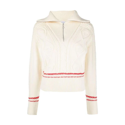 (Women) Marine Serre FW22 Half-Zip Striped Wool Knit Sweater Women’s Off-White T294FW22W09