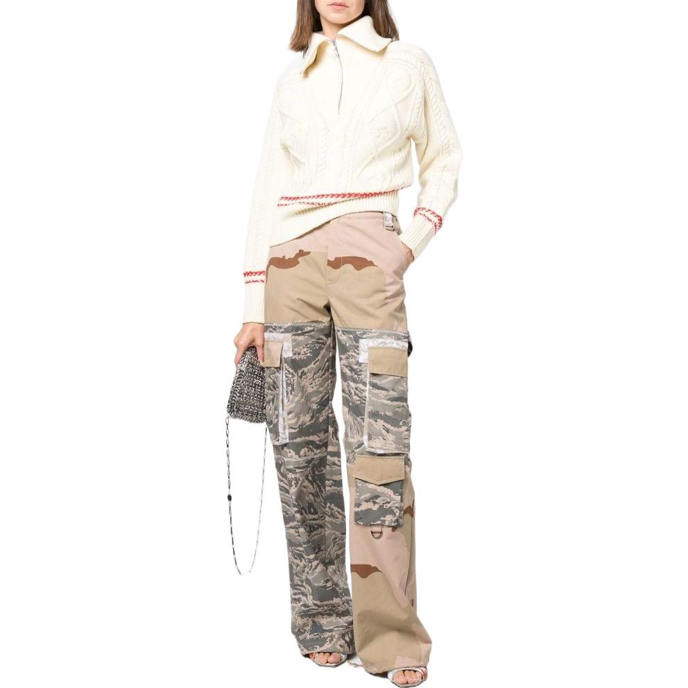 Lookbook (W) Marine Serre FW22 女款條紋羊毛半拉鍊針織毛衣 米白色 T294FW22W09